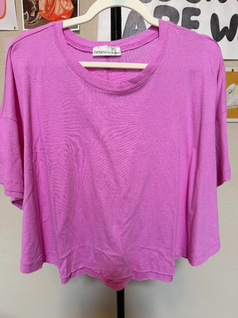 Zenana Washed Crew Neck Short Sleeve Boxy Crop Tee Pink Orchid L NWOT